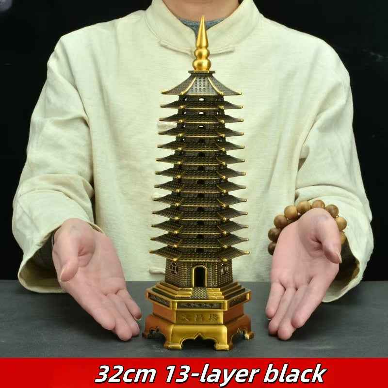Pure Brass Wen Chang Tower Sculpture – Feng Shui Academic Success & Career Advancement Talisman